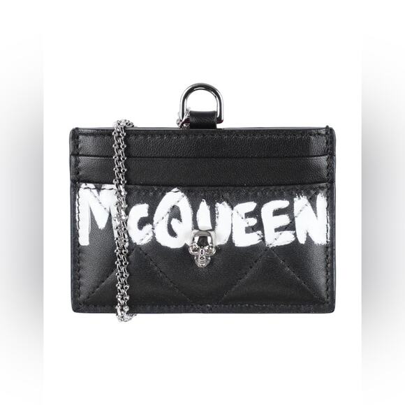 Alexander McQueen Black and White Card Holder with Silver Chain - Picture 1 of 5